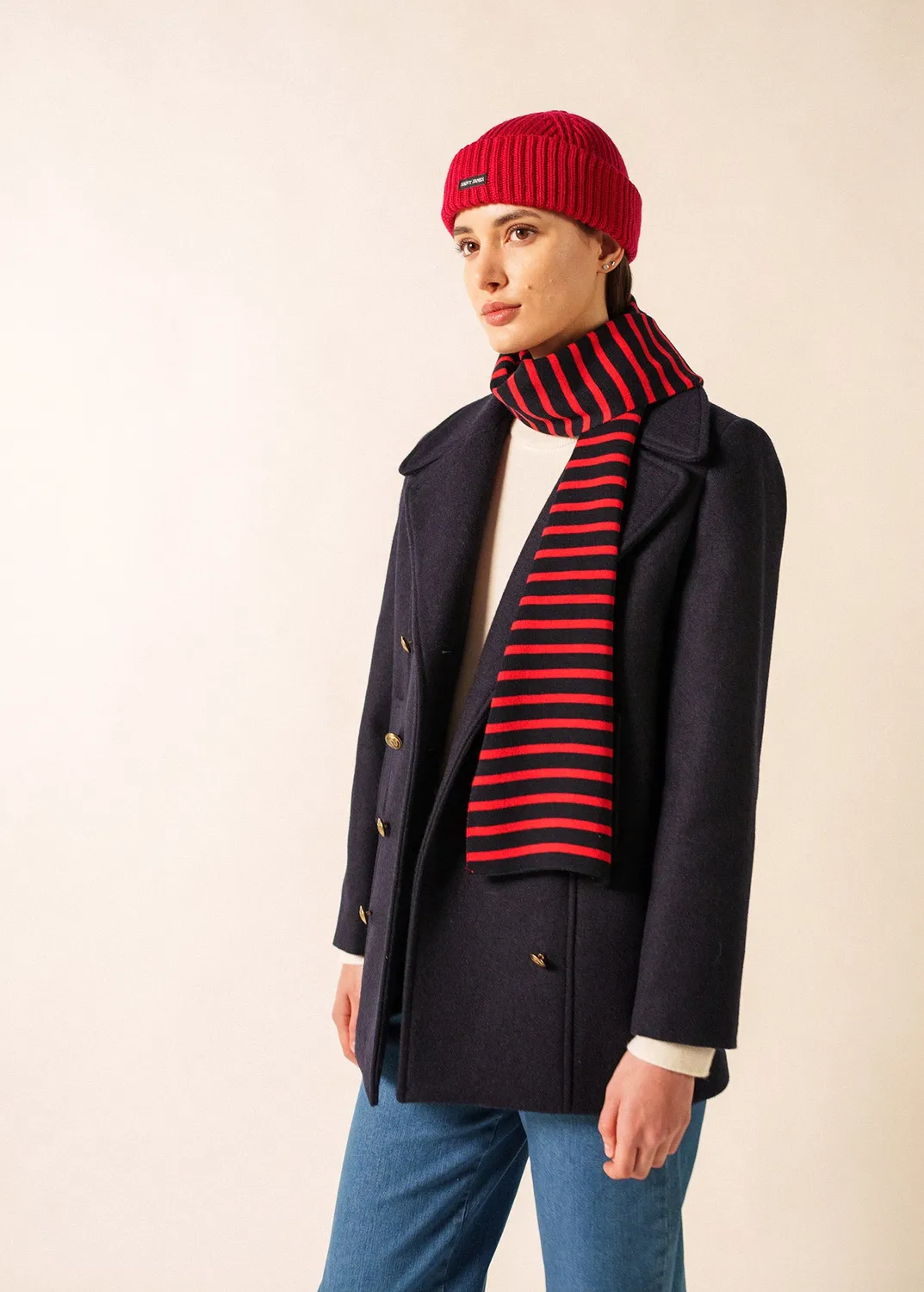 Saint James Duguay écharpe navy tulipe laine 1,8 m