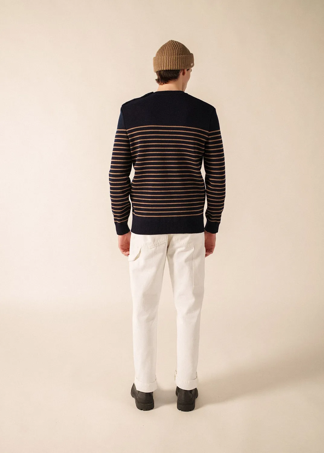 Saint James Binic pull marin homme marine beige laine