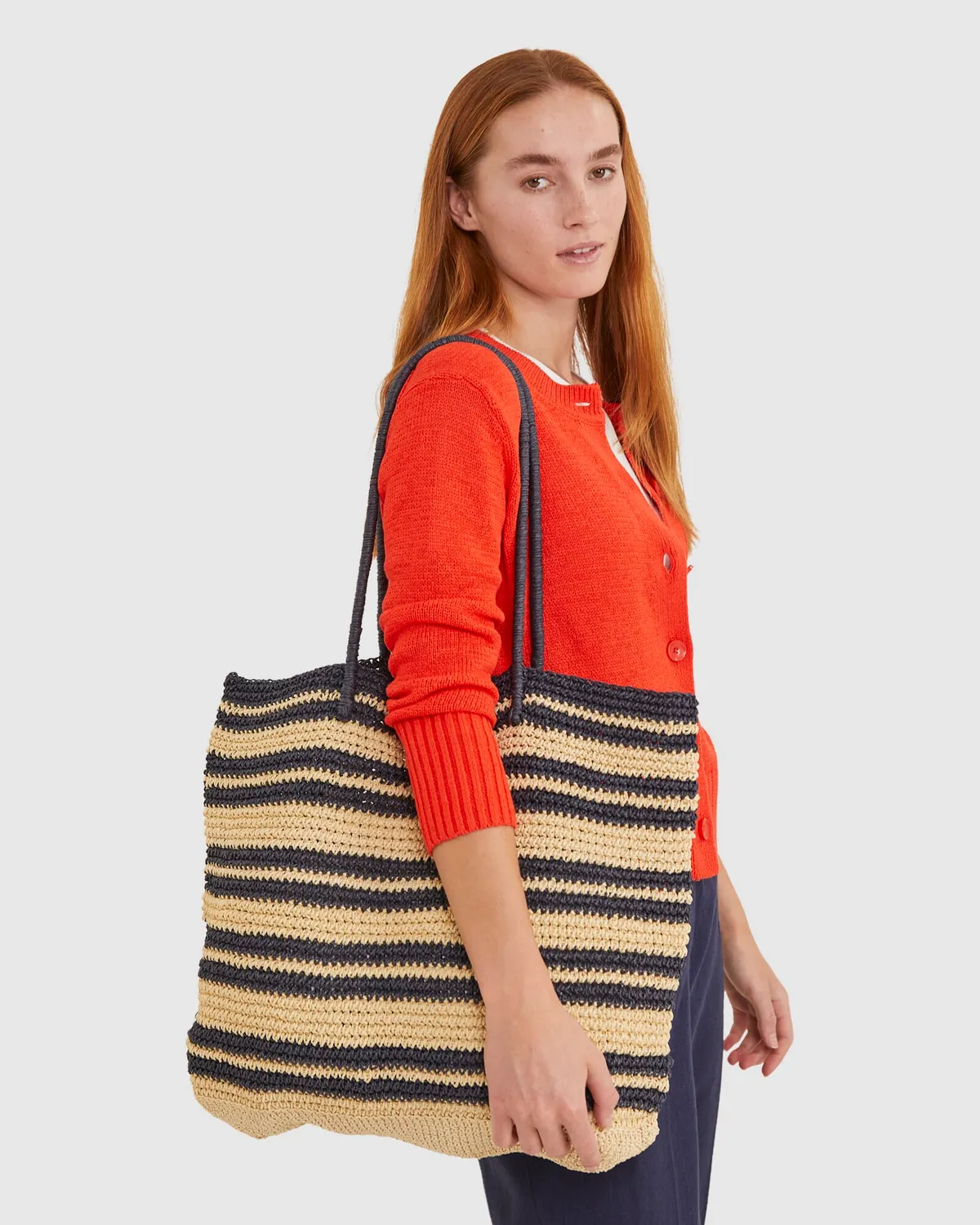 Sportscraft Raffia sac plage rayures grand format