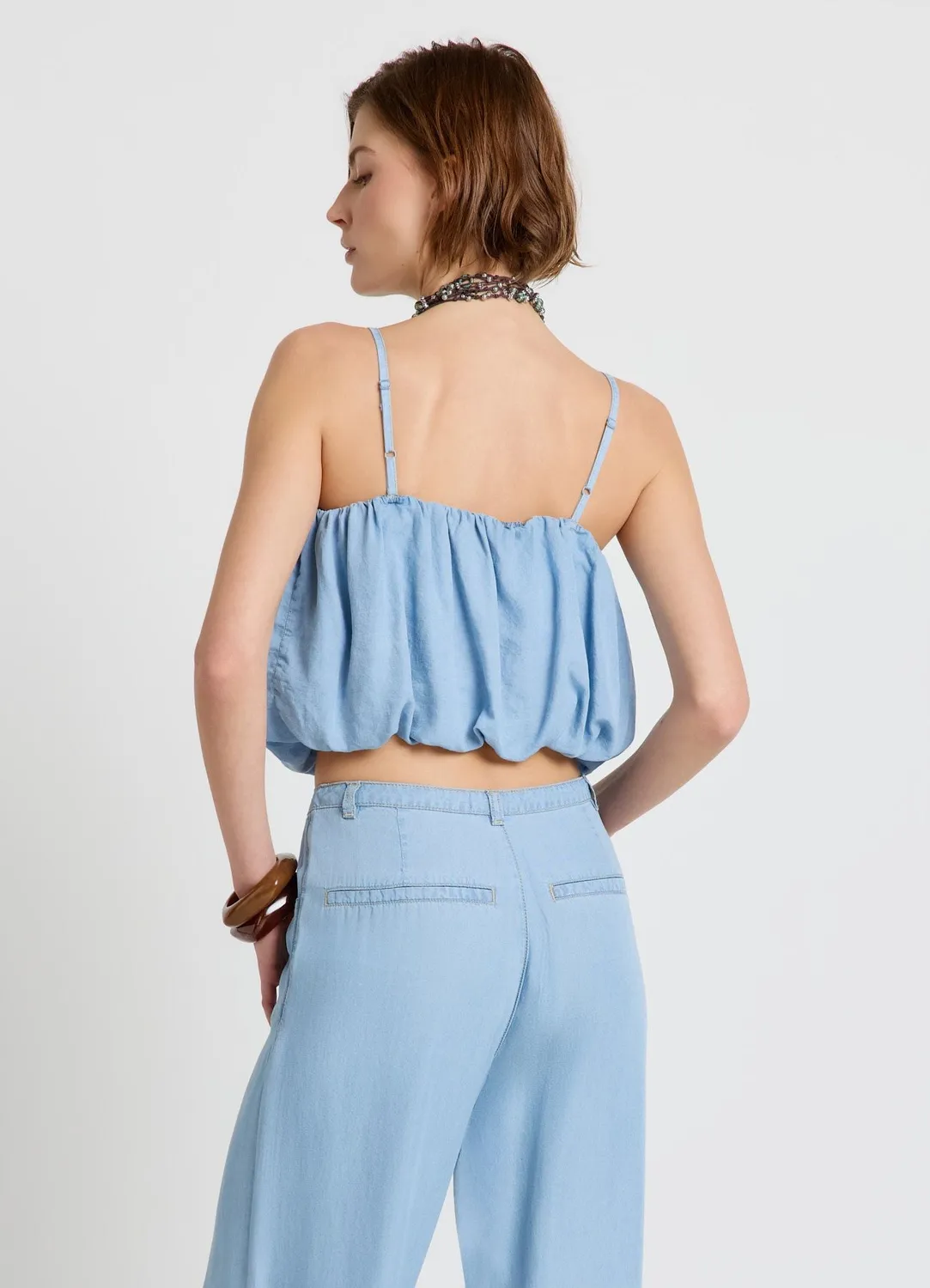 Calliope top ballon bretelles fines femme uni
