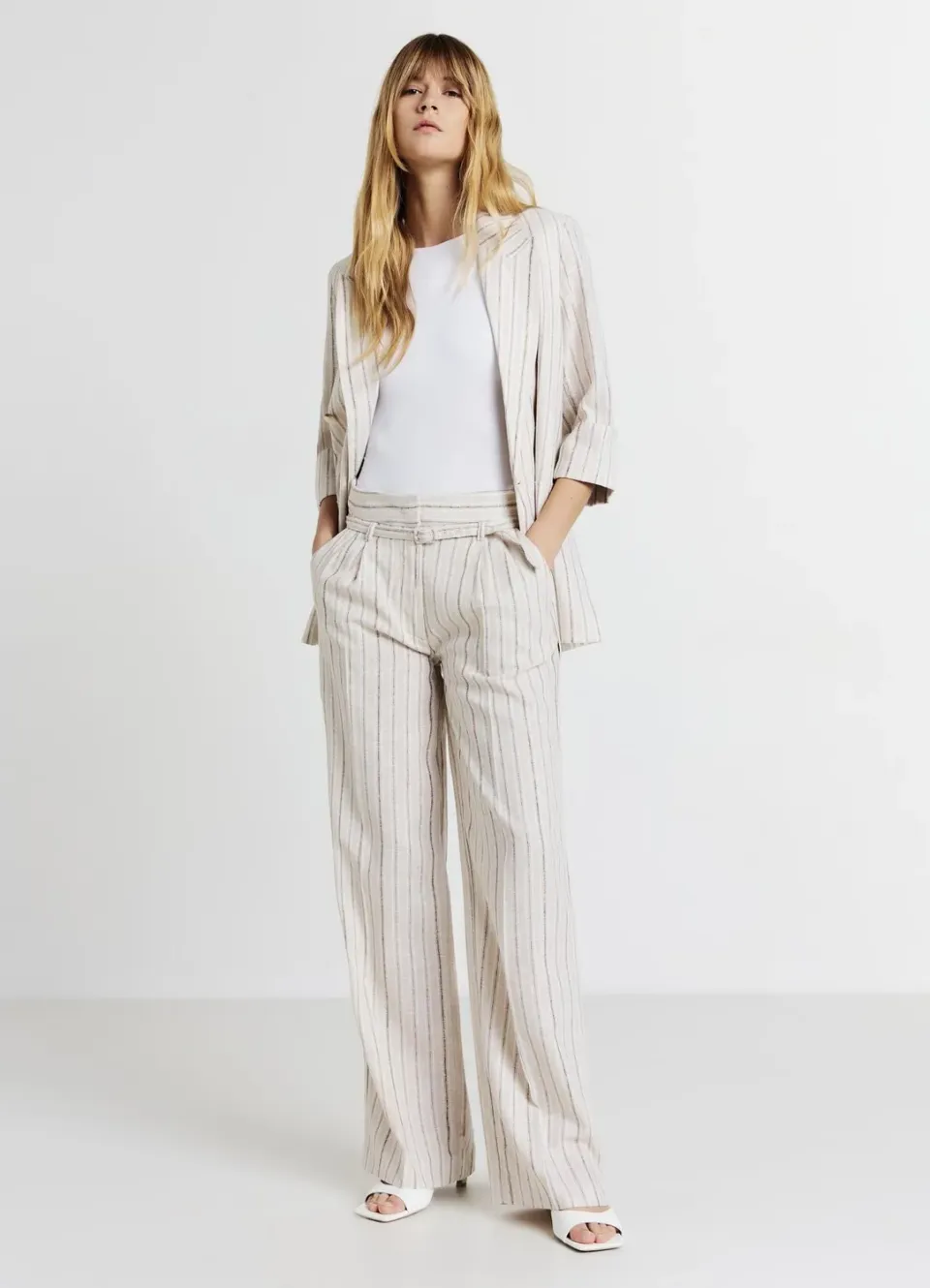 Calliope pantalon palazzo rayé pantalon lin femme