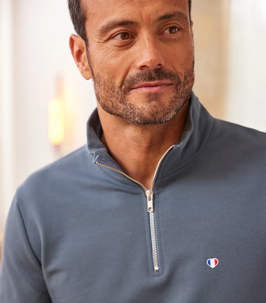Cocorico Camionneur sweat homme azur coton