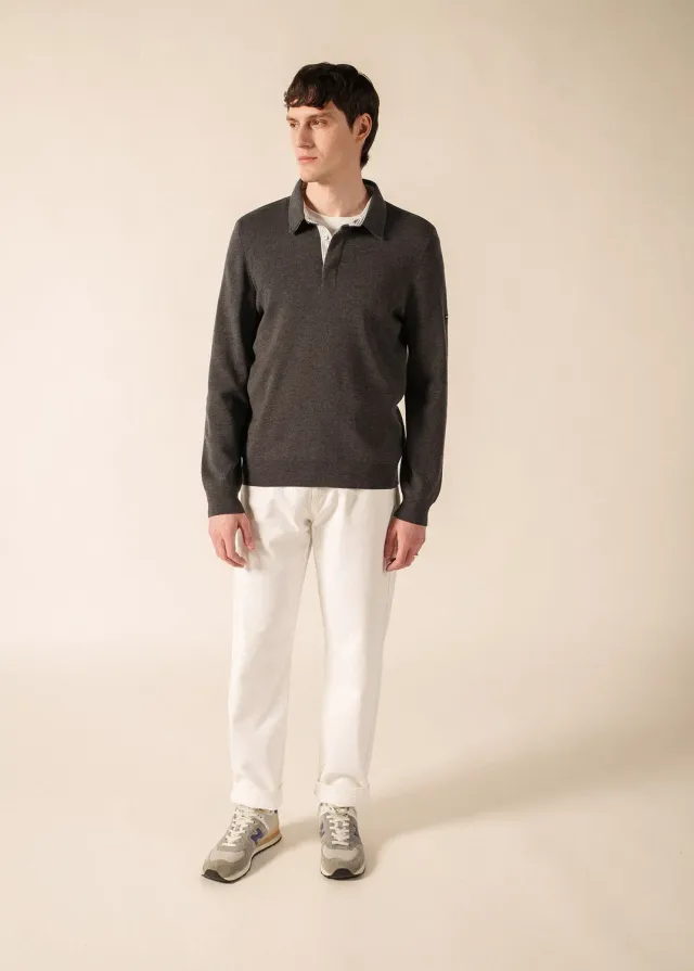 Saint James Baden pull polo gris foncé 100% laine