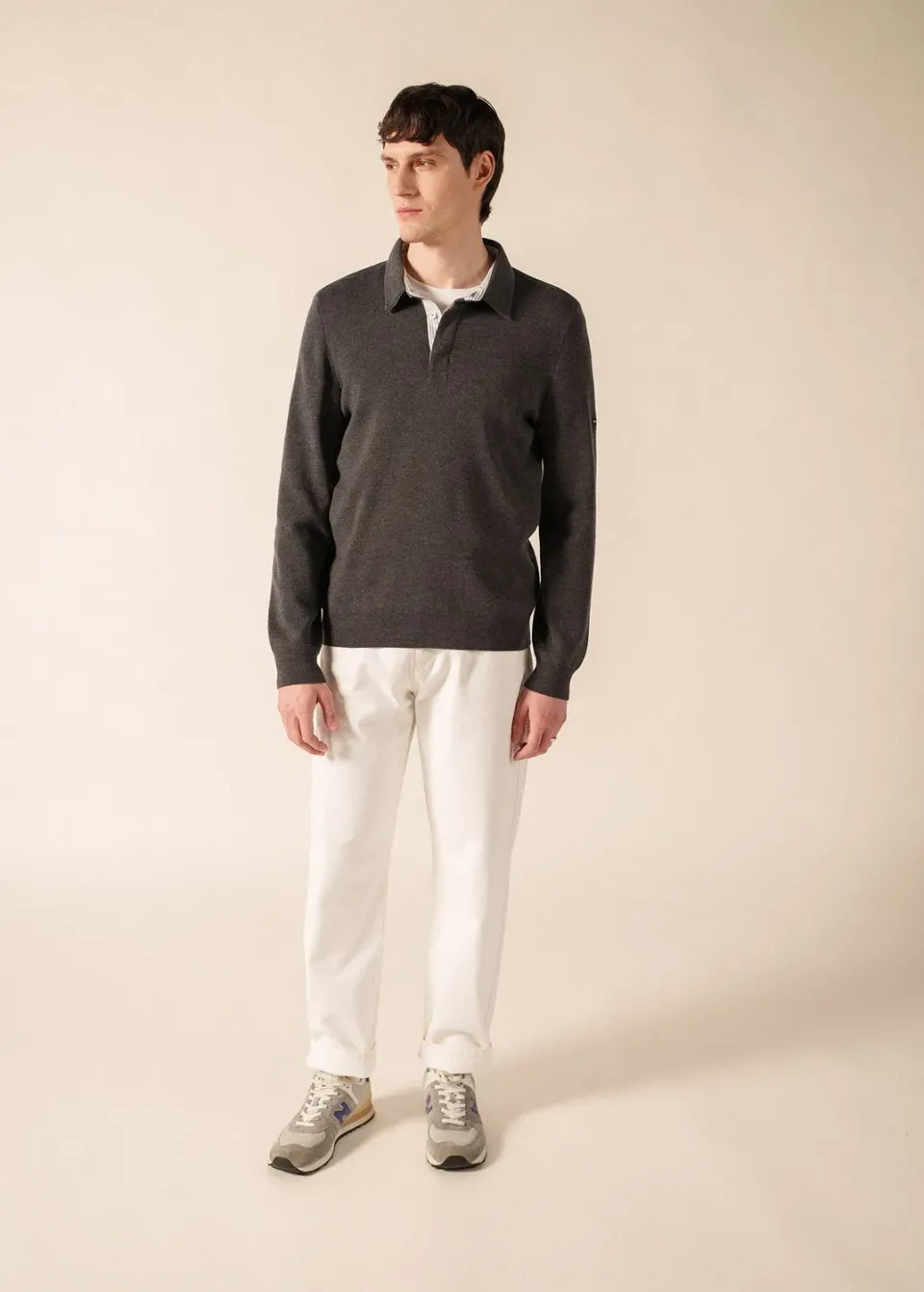 Saint James Baden pull polo gris foncé 100% laine