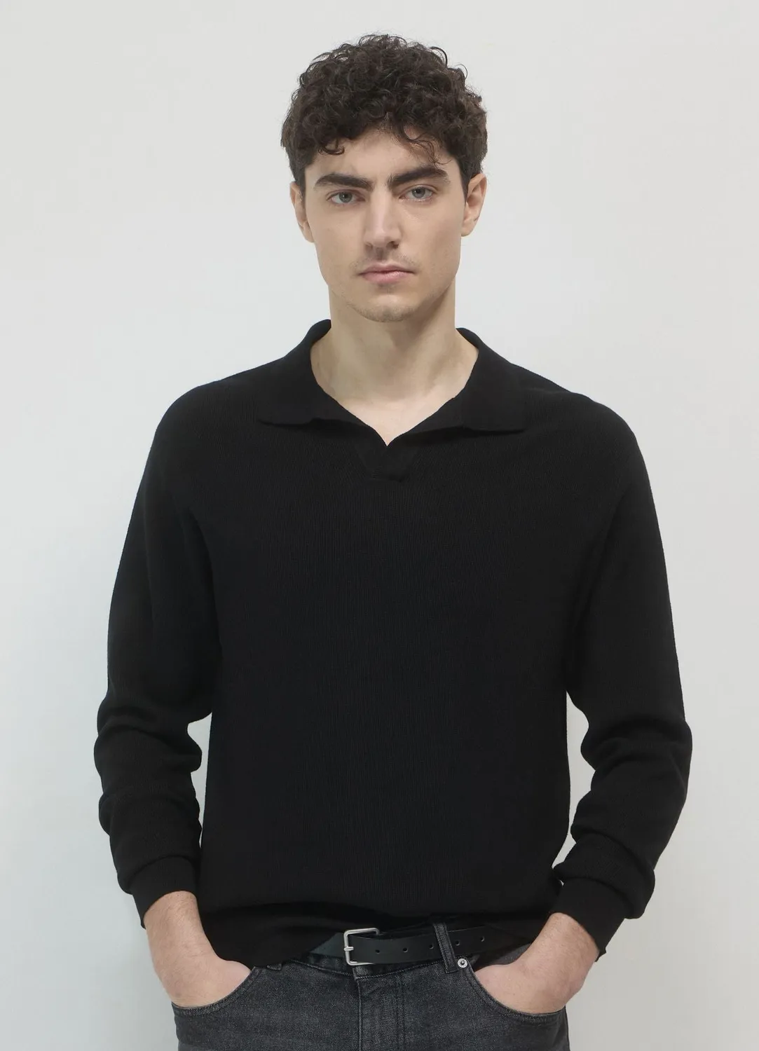 Calliope pull homme col chemise coton uni regular