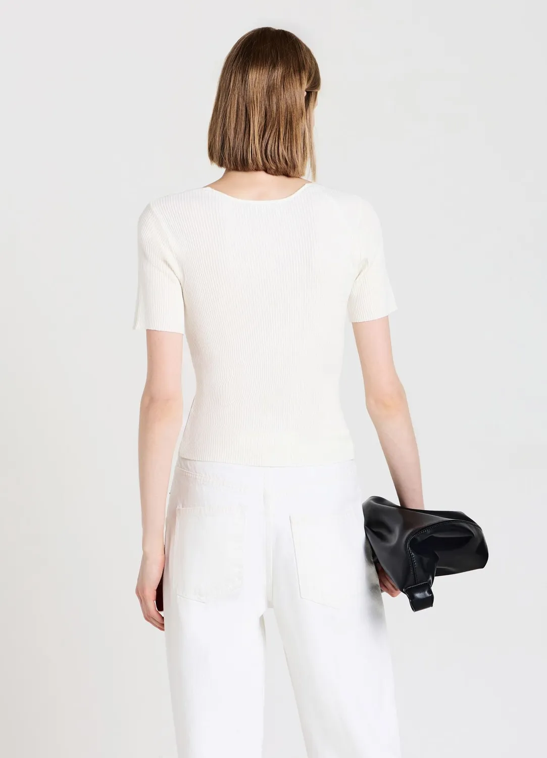 Calliope t-shirt col V côtelé femme manches courtes