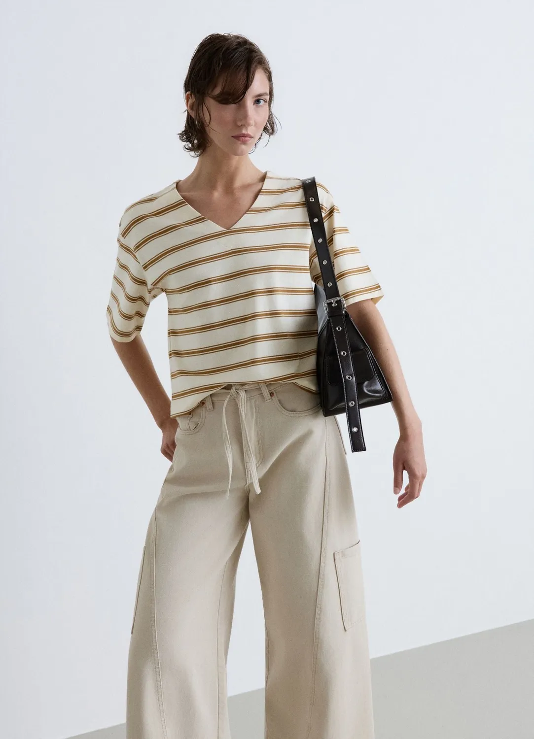 Calliope t-shirt oversize col V femme rayé