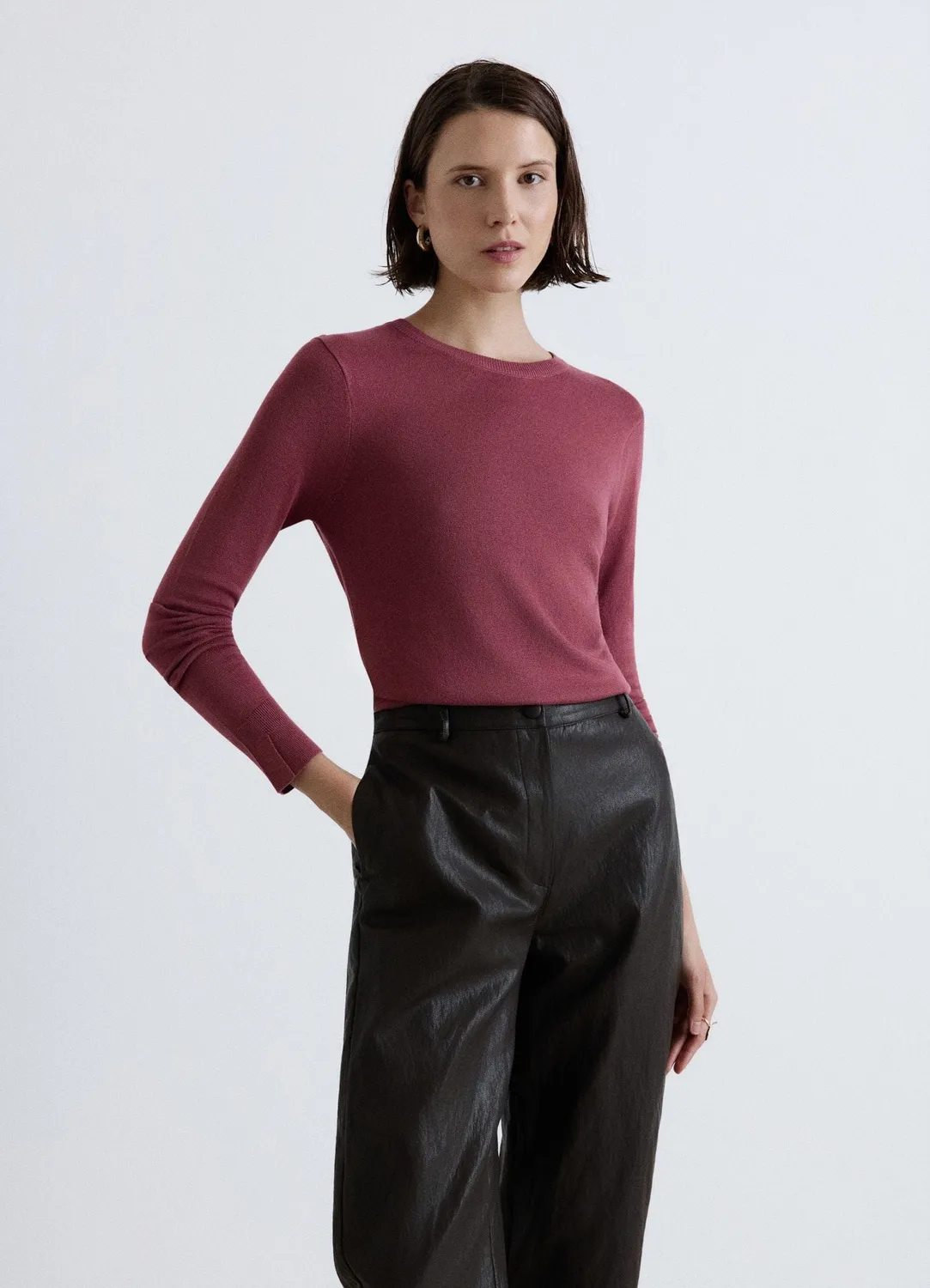 Calliope pull col rond femme uni manches longues côtelé