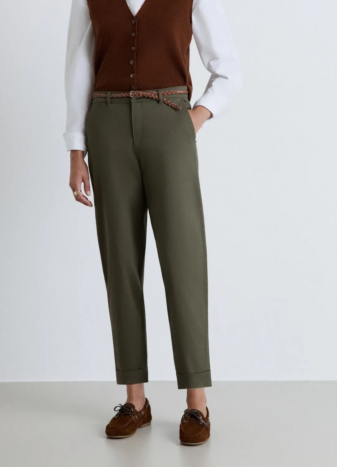 Calliope pantalon chino uni femme avec ceinture