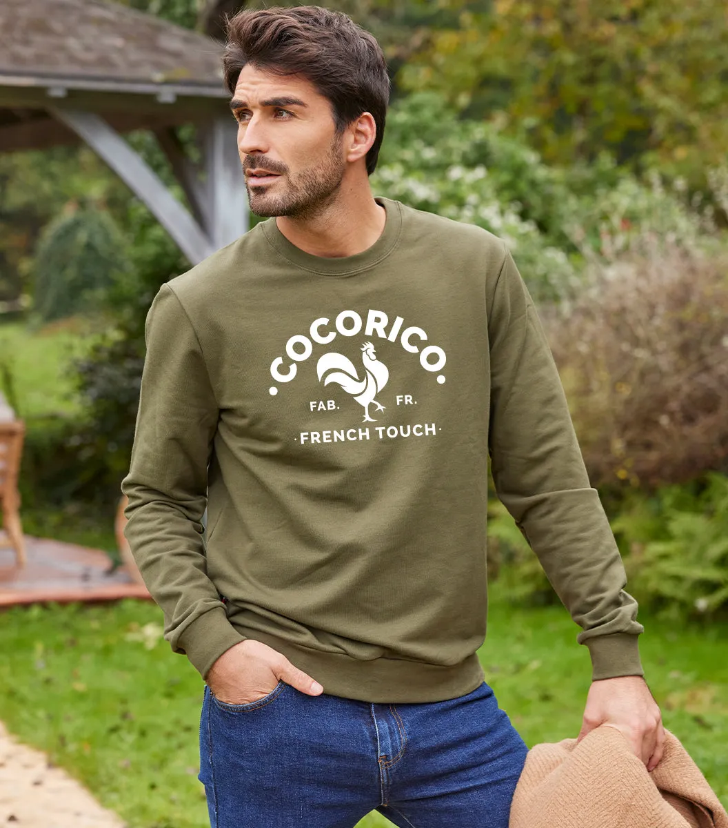 Cocorico Coq Français sweat homme kaki coton
