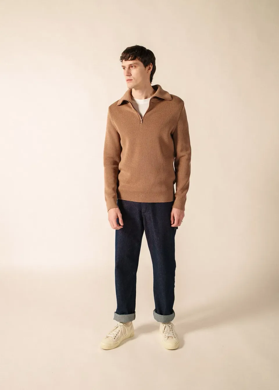 Saint James Cotentin pull beige col camionneur laine