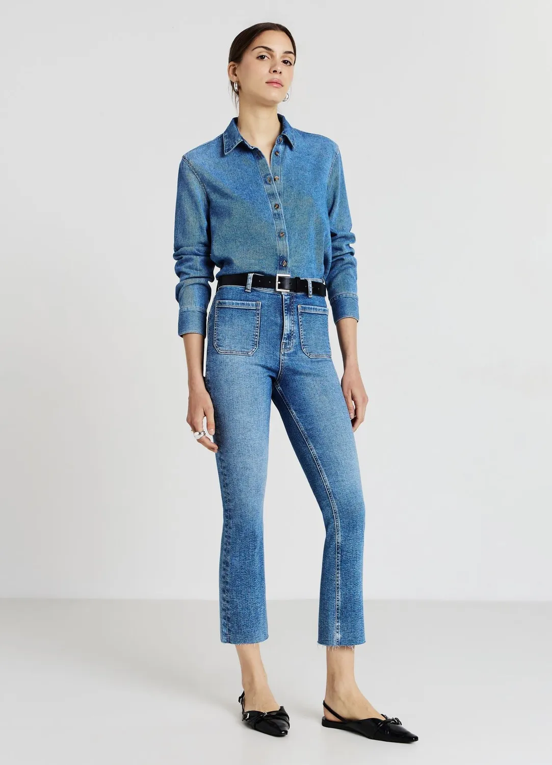 Calliope chemise crop denim femme manches longues