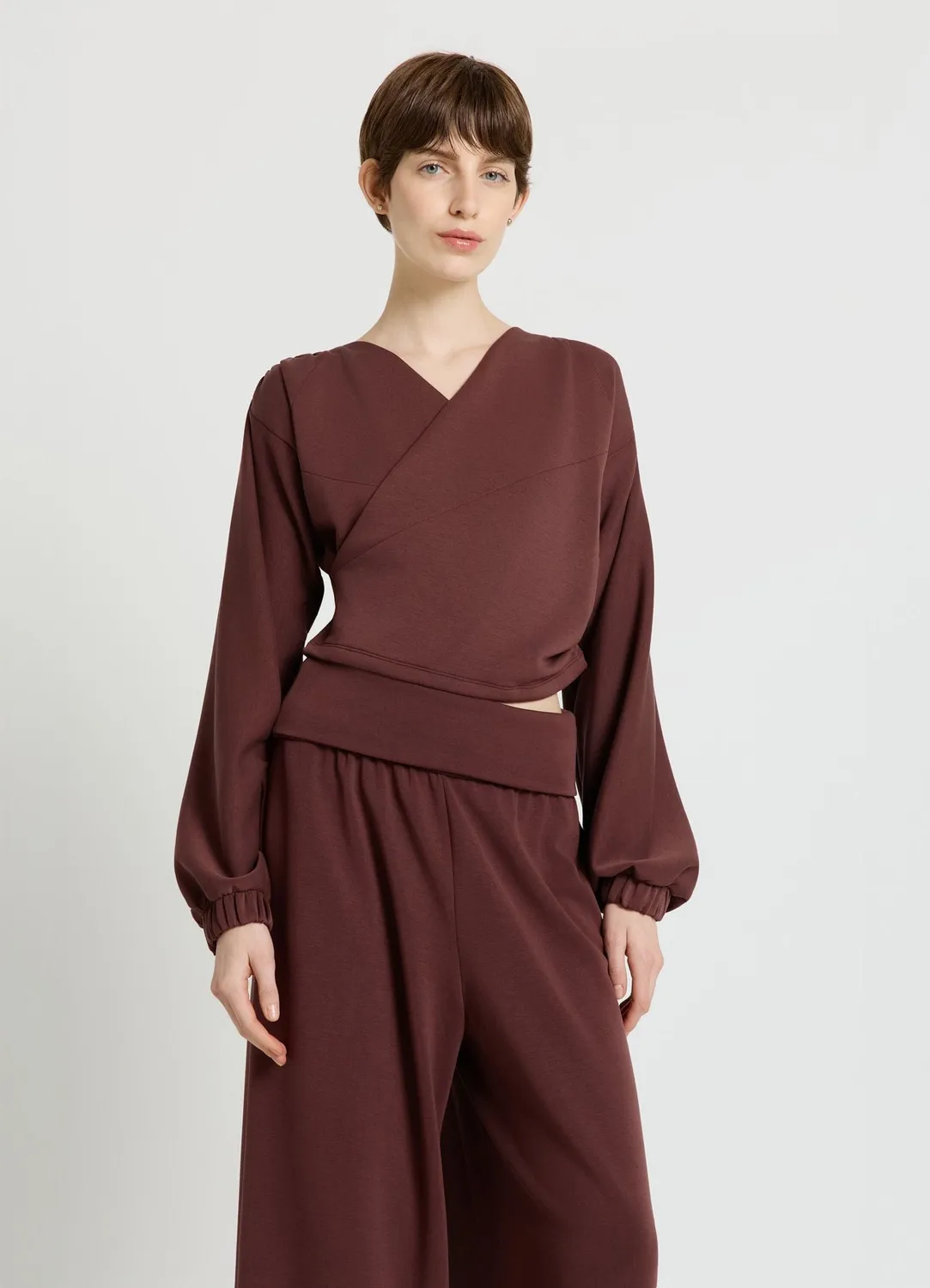 Calliope sweat femme croisé col V à fronces