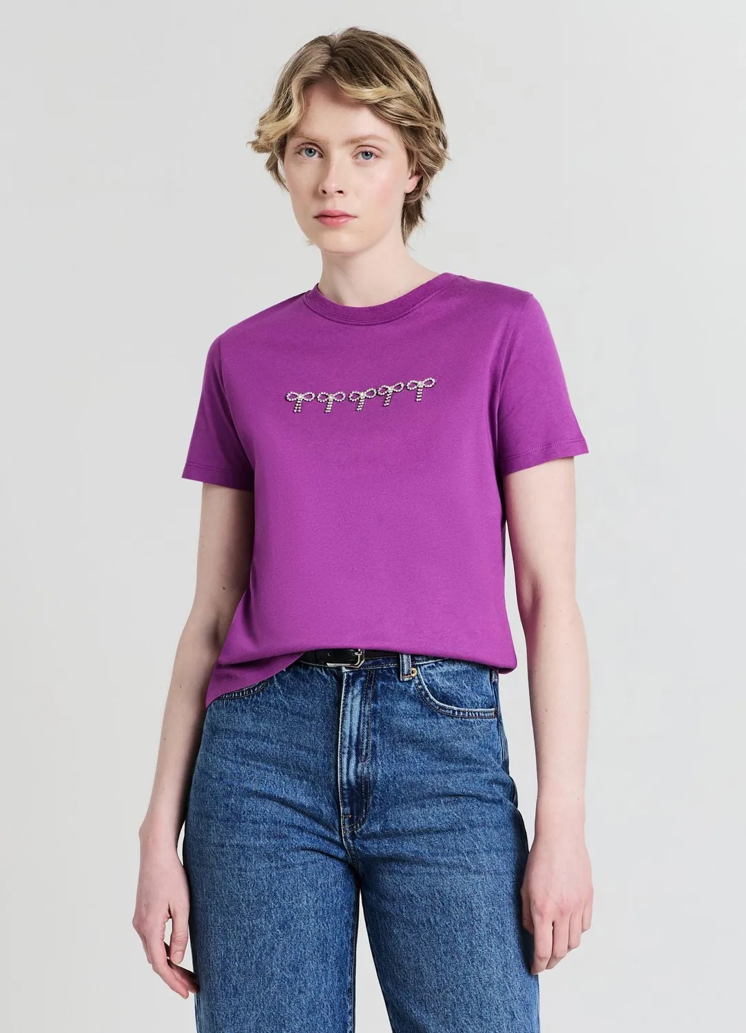 Calliope t-shirt nœuds strass femme coton col rond