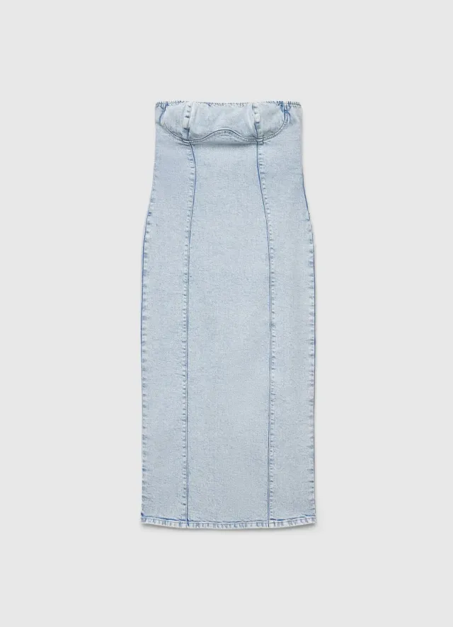 Calliope Robe tubino longue denim col cœur ajustée
