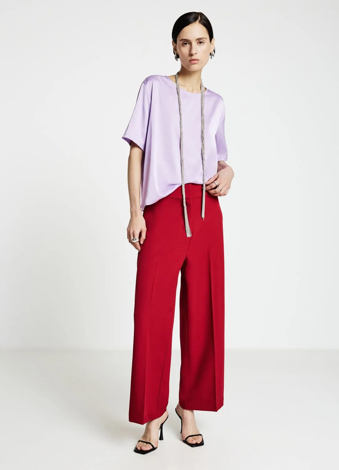 Calliope T-shirt Satiné Femme Col Rond Uni
