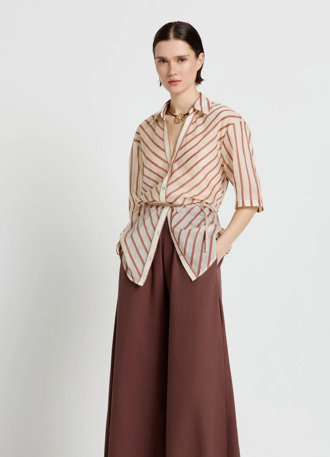 Calliope chemise rayée coulisse femme boutonnée