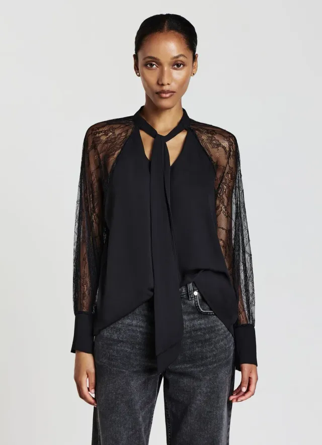 Calliope Blouse nœud femme manches dentelle