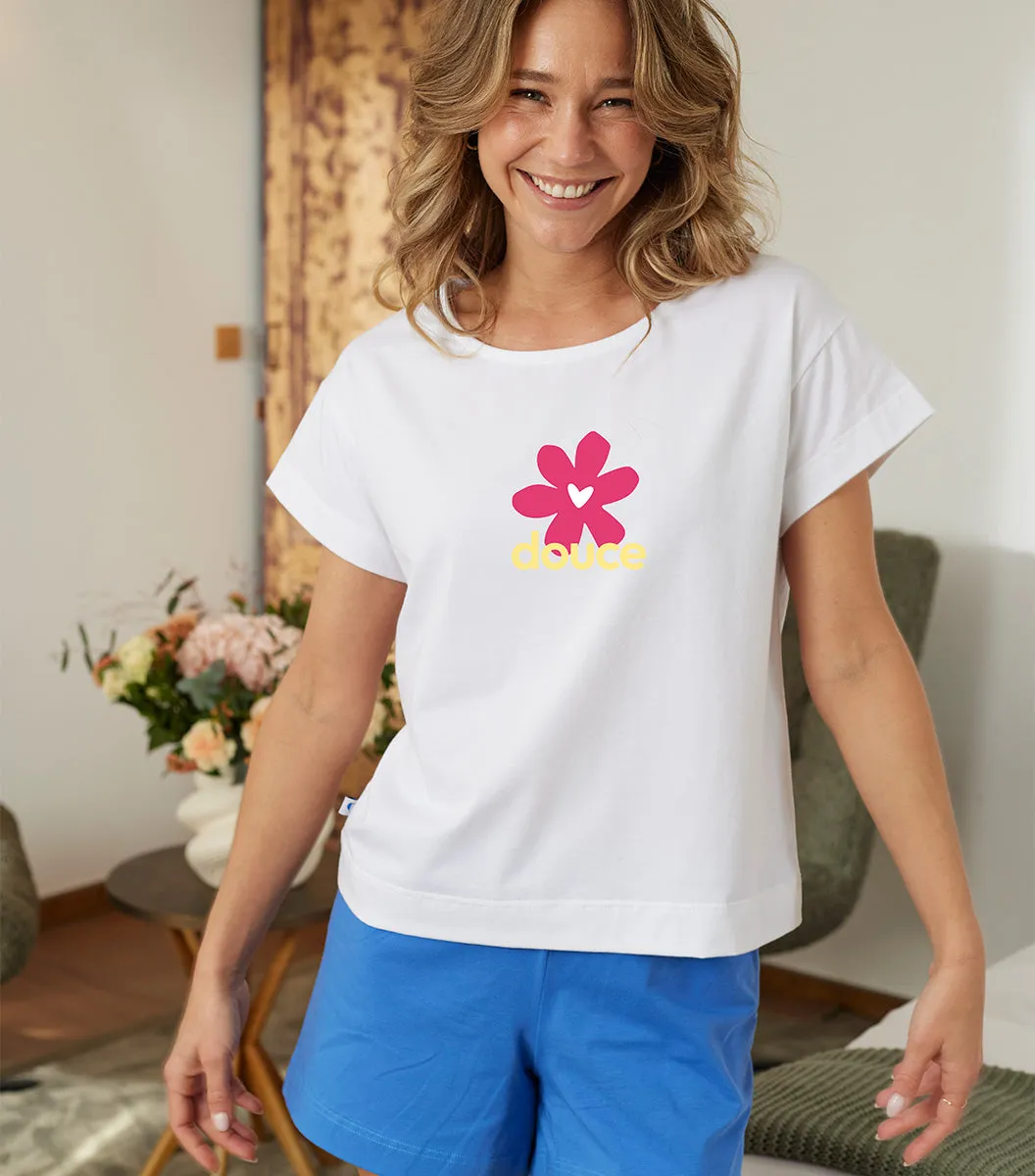 Cocorico Blanc Bleu Douce pyjama femme coton