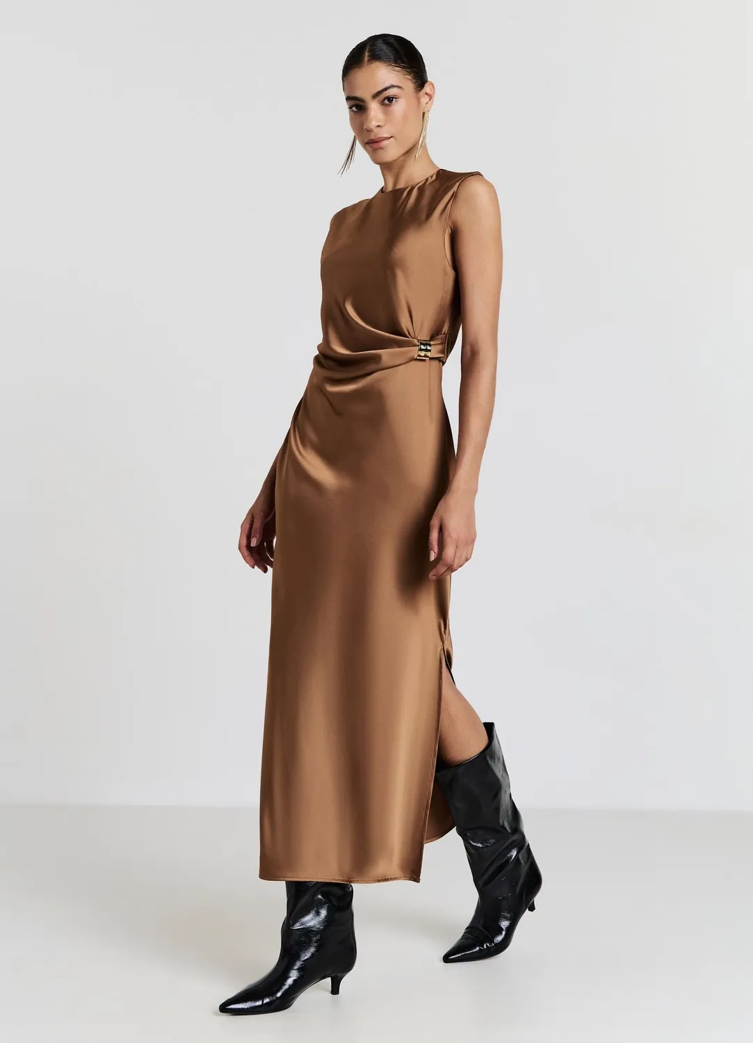 Calliope Robe Satinée Anneau Fente Femme S