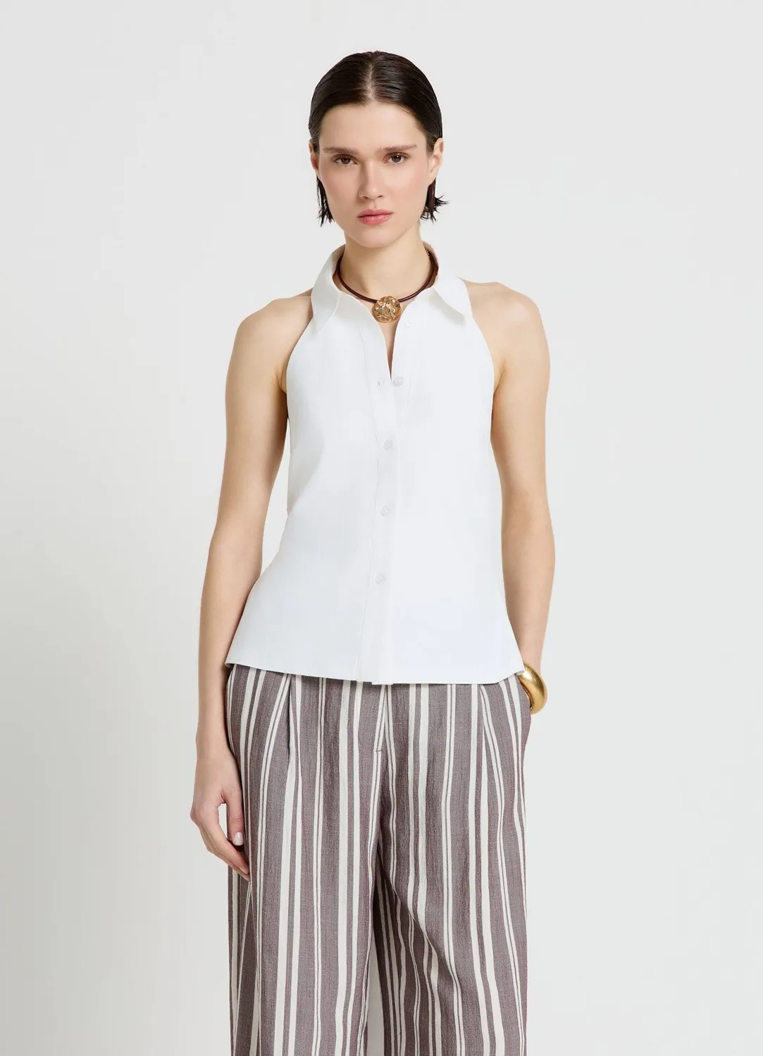 Calliope top halter col chemise femme uni