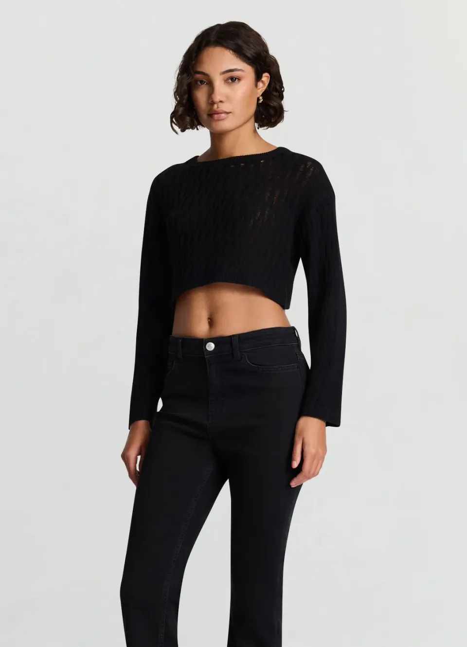 Calliope pull crop femme ajouré col rond