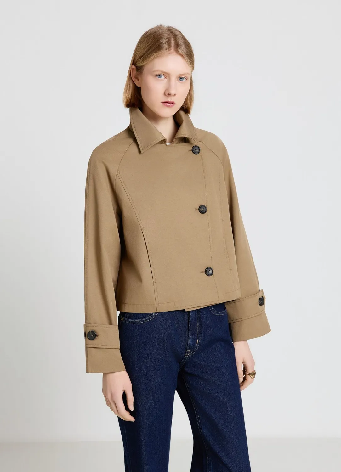 Calliope trench court femme revers boutons uni