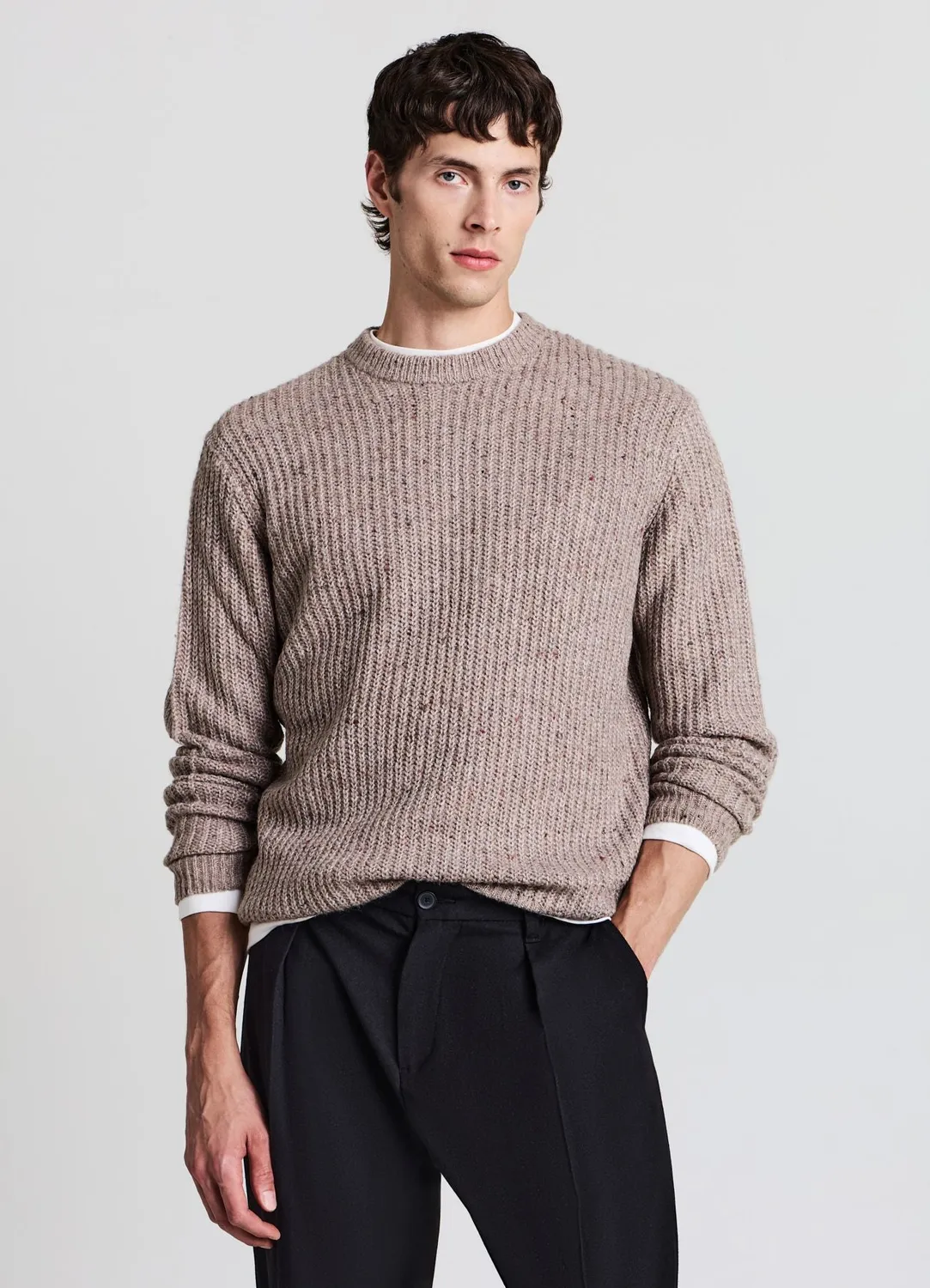 Calliope pull homme col rond côtelé uni manches longues