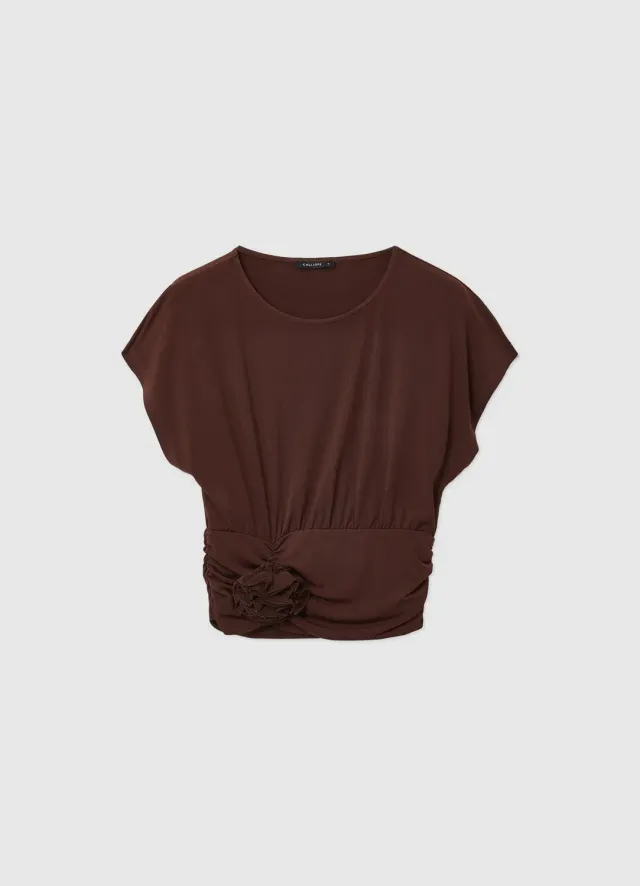 Calliope T-shirt ruché fleur t-shirt uni femme soirée