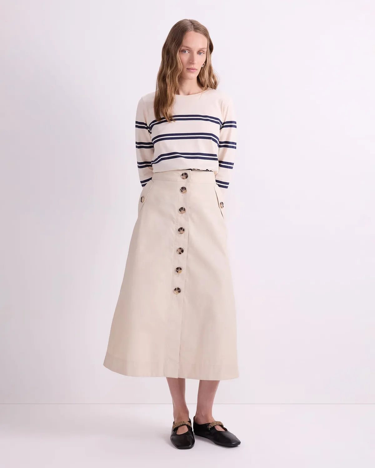 Sportscraft Audrey jupe midi boutonnée poches