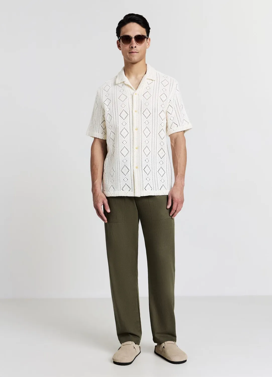 Calliope Chemise Bowling Ajourée Homme Taille L Manches Courtes