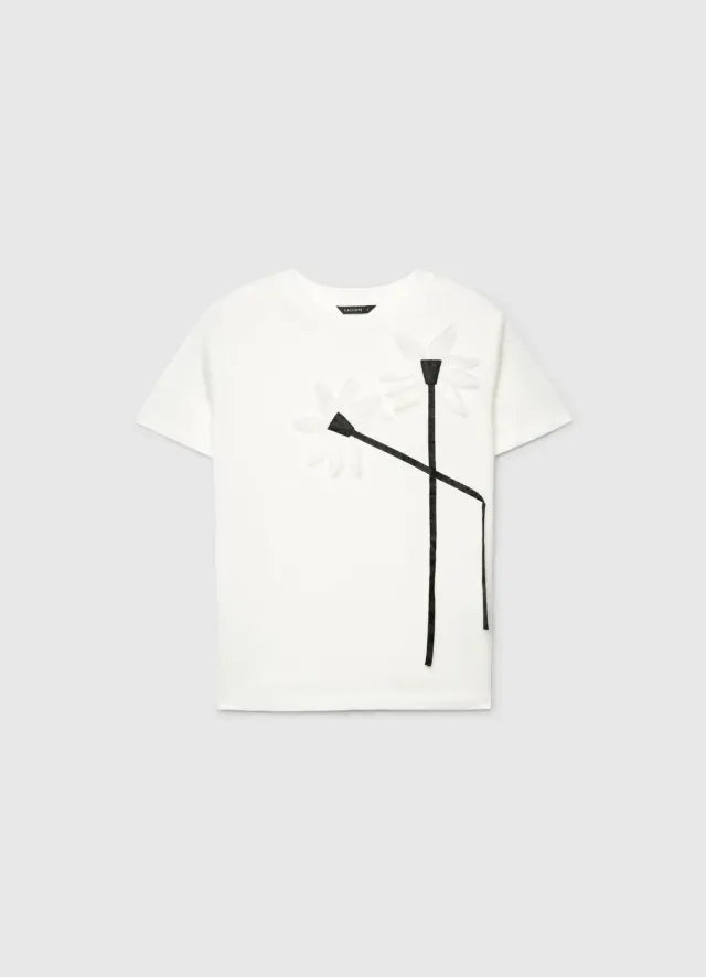 Calliope T-shirt fleurs relief femme manches courtes