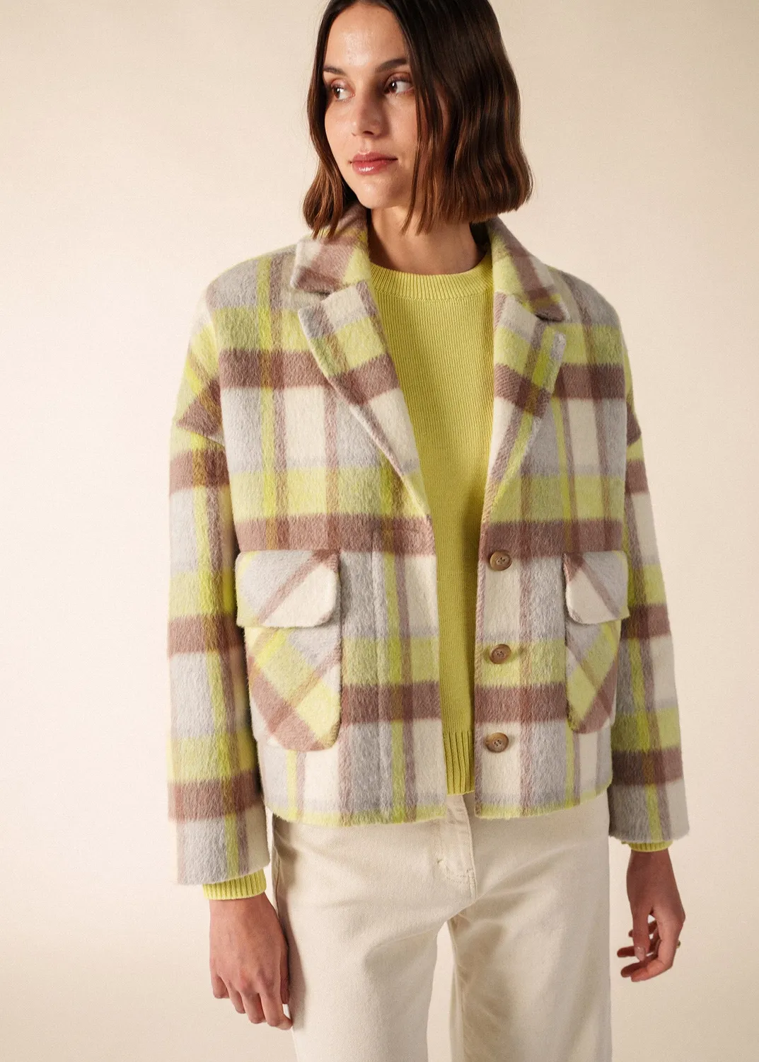 Saint James Ste Emilia manteau blanc hiver carreaux