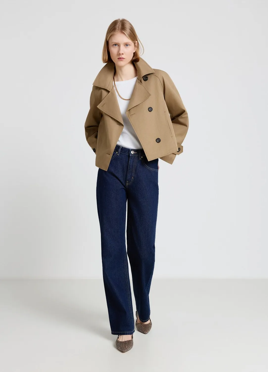 Calliope trench court femme revers boutons uni