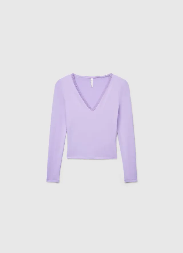 Calliope t-shirt manches longues femme col V dentelle