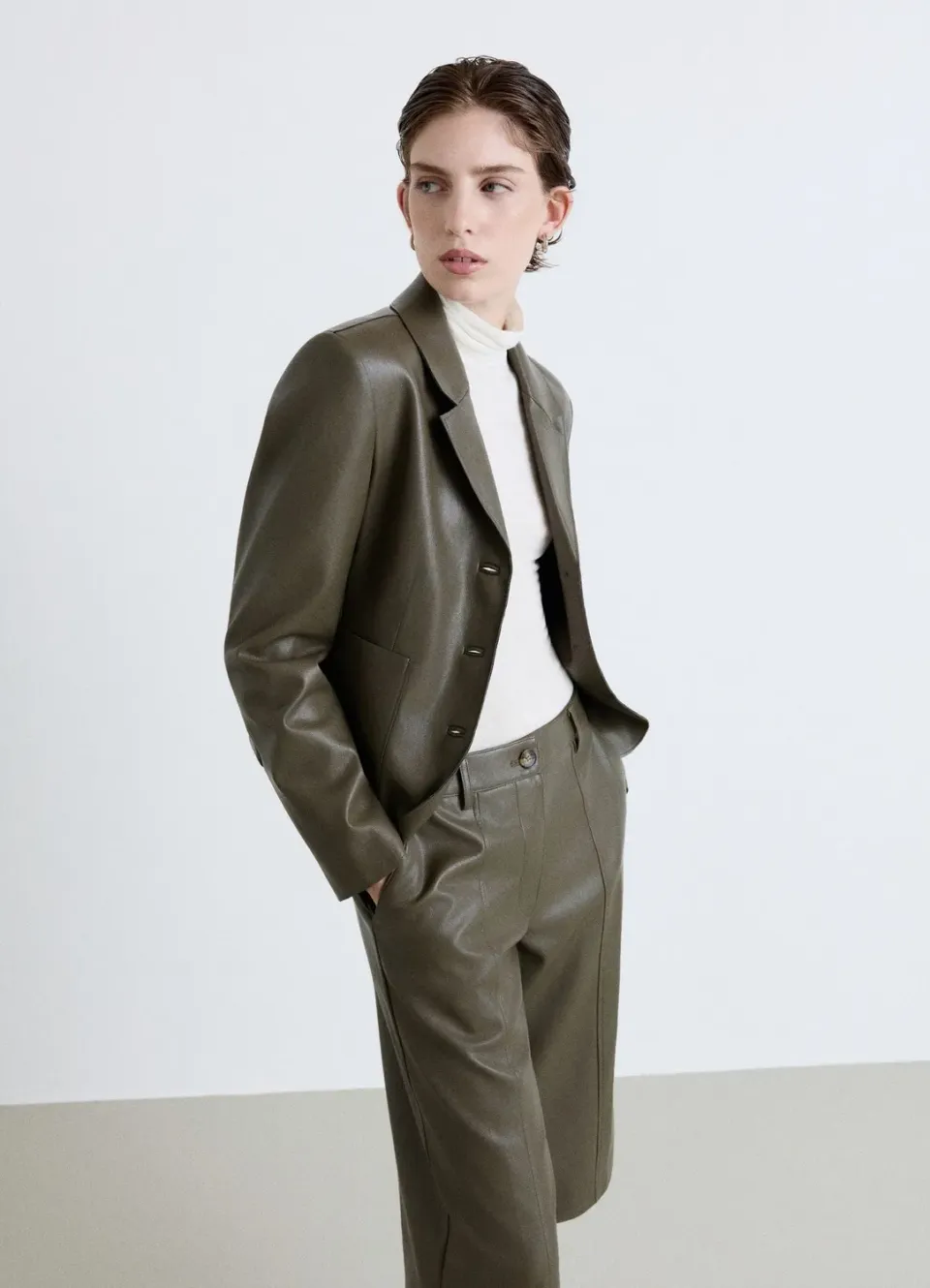 Calliope blazer effet cuir femme droit boutons uni