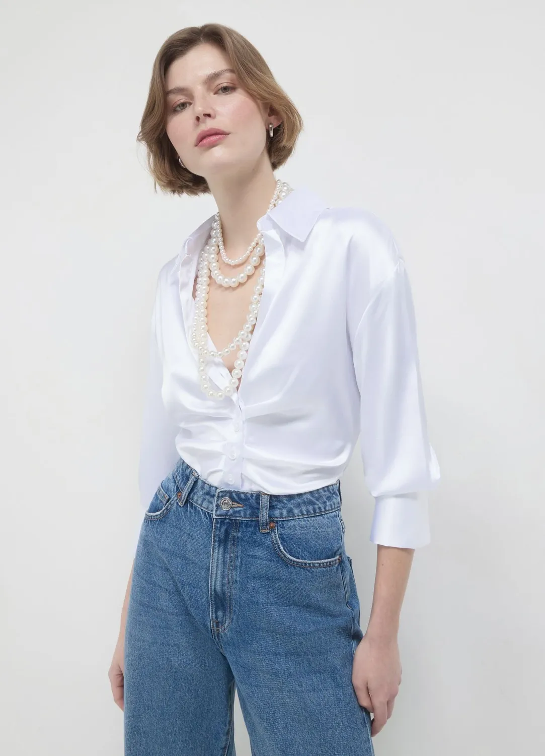 Calliope crop chemise femme satin à fronces