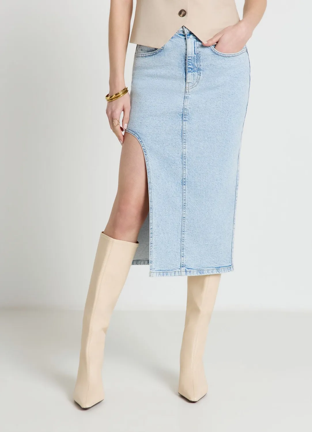 Calliope jupe midi denim fendue droite