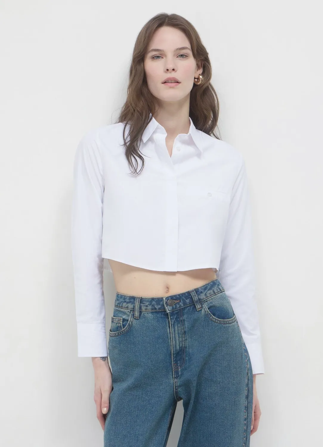 Calliope Chemise crop unie femme S manches longues