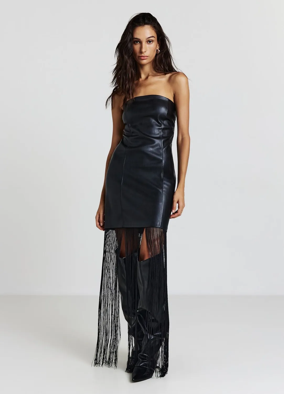 Robe Calliope femme effet cuir franges bustier
