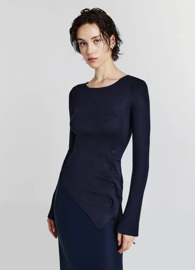 Calliope Pull drapé asymétrique pull femme boutons