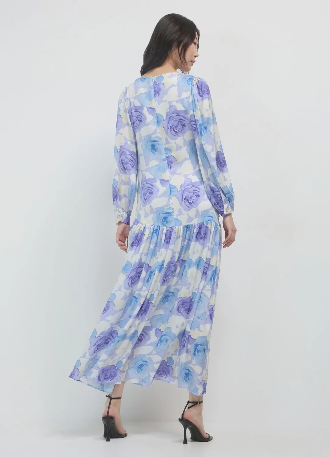 Calliope Atelier Robe longue femme fleurie satinée
