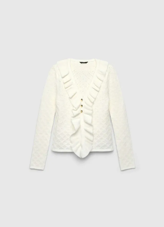 Calliope Cardigan pointelle femme col V à volants