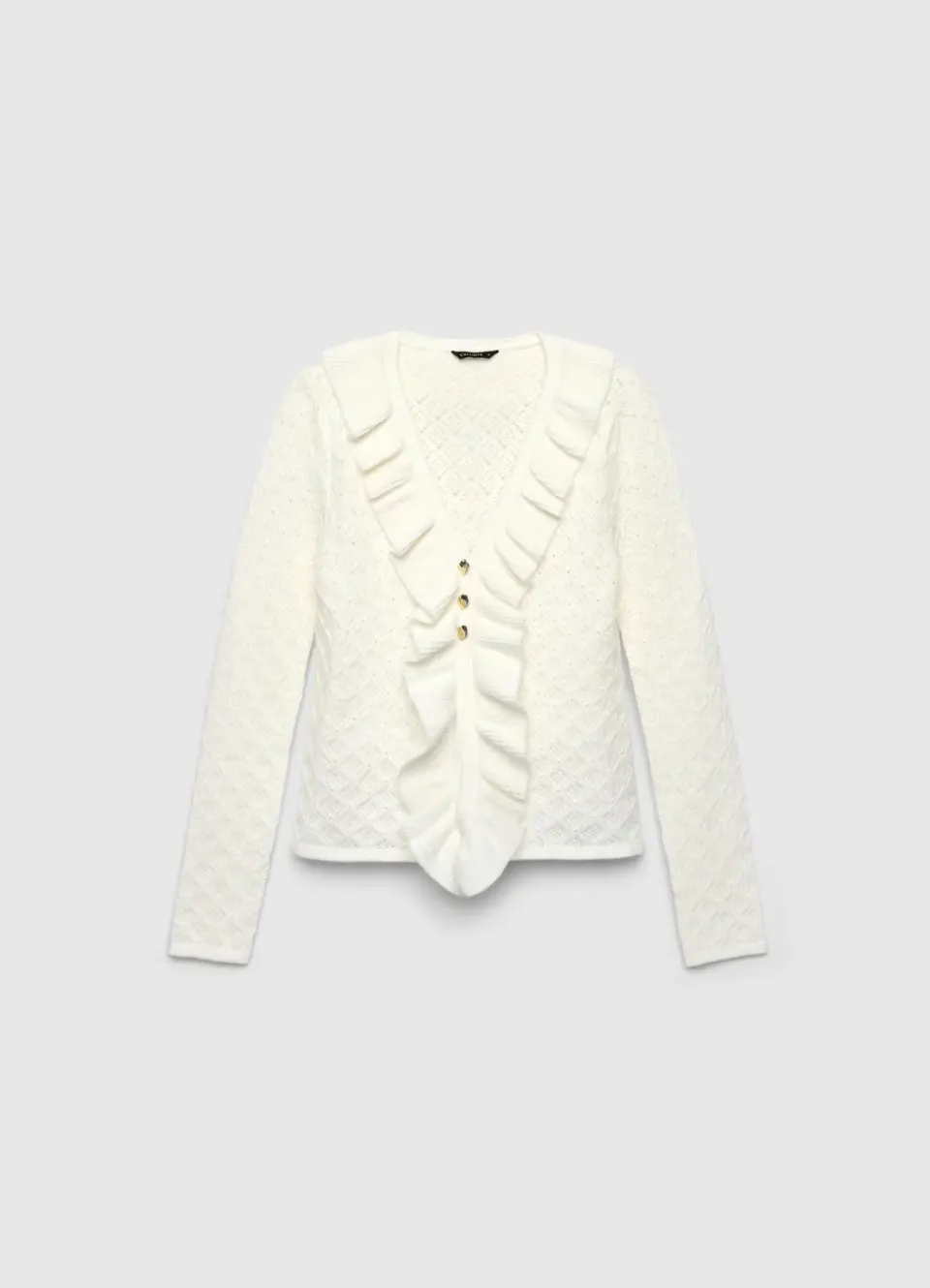 Calliope Cardigan pointelle femme col V à volants