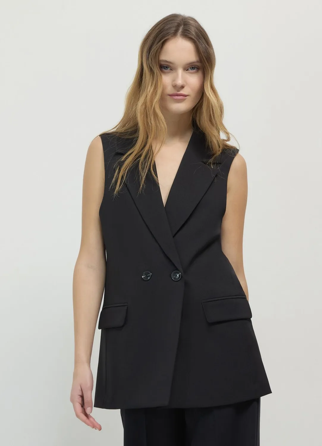 Calliope Gilet long femme double boutonnage