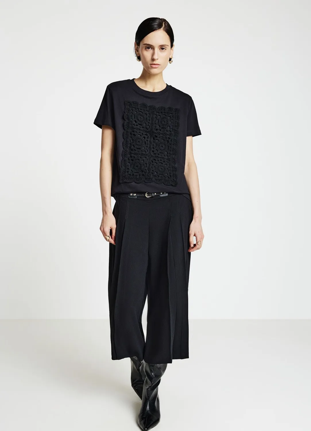 Calliope crochet t-shirt femme col rond manches courtes