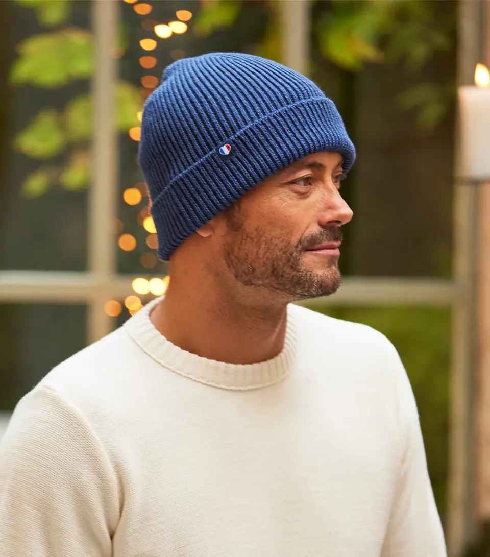 Cocorico Bonnet Homme Bleu Laine Mérinos