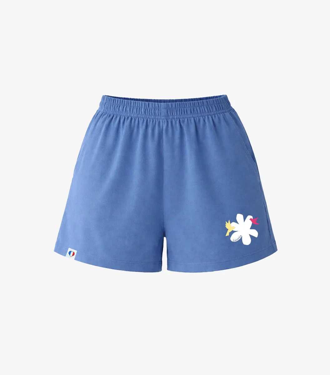 Cocorico Colibri short pyjama femme bleu riviera coton