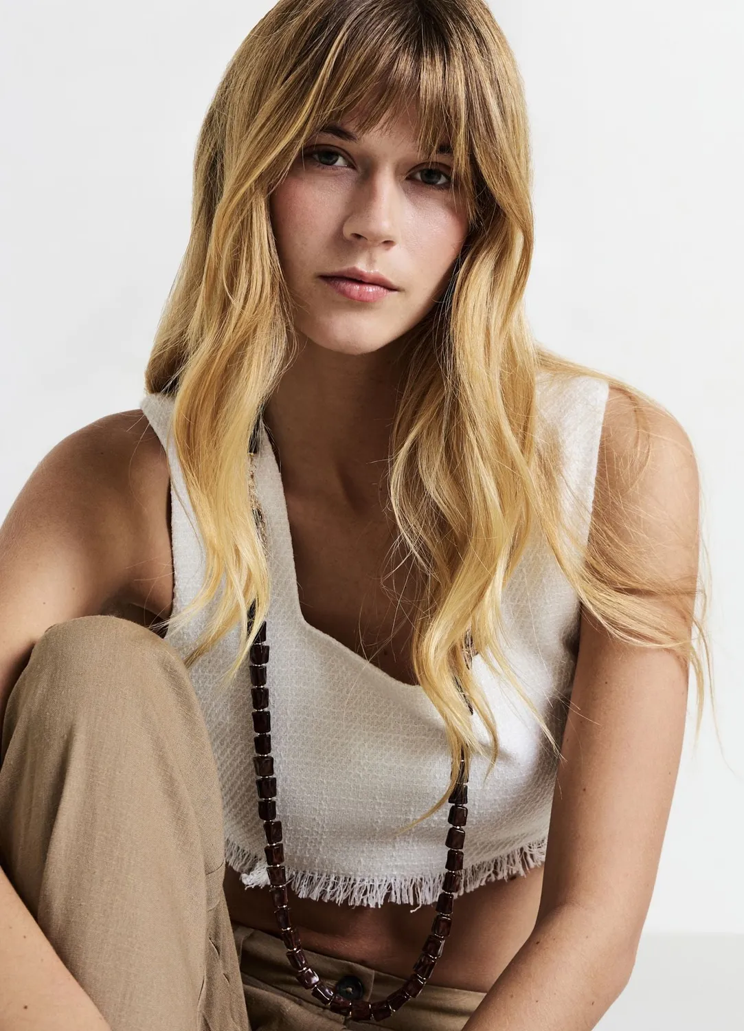 Calliope top femme crop uni col carré