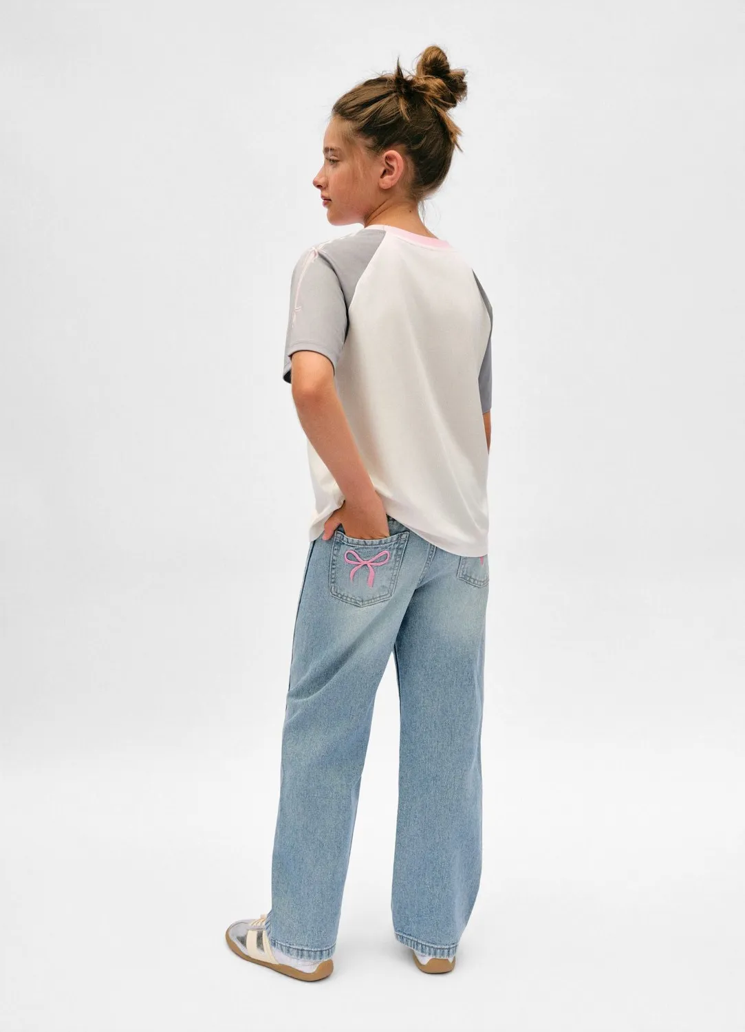 Calliope Wide Leg jean fille broderie nœud